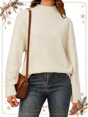 Wool Blend Mock Neck Oversized Pullover Sweater Long Sleeve